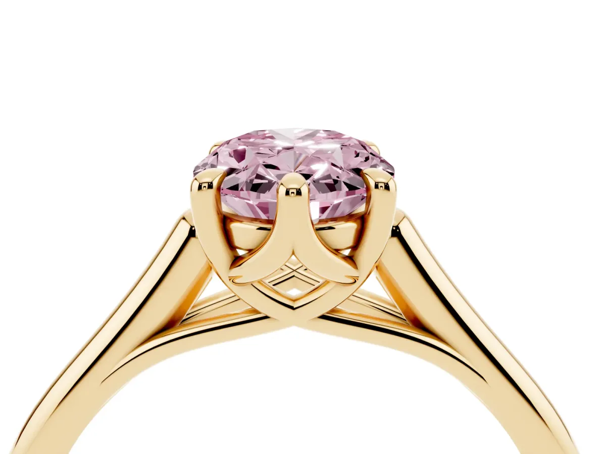Fancy Pink Oval Cut Solitaire Engagement Ring with Six-Prong Setting and Classic Band Yellow gold