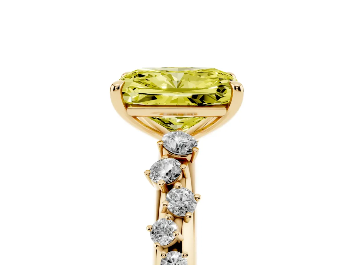 Fancy Yellow Radiant Cut Diamond Cluster Prong-Set Solitaire Ring Yellow gold