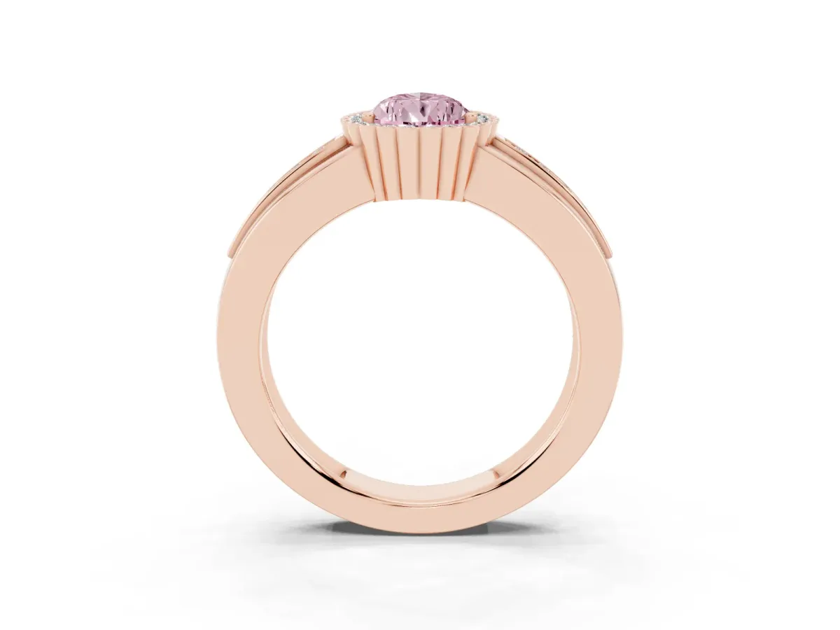Fancy Pink Pear Cut Cut Halo Pave Band Four-Prong Ring Rose gold
