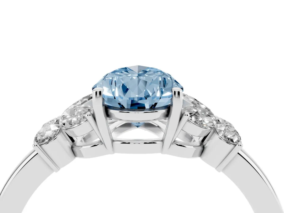 Fancy Blue Pear Cut Cut Solitaire Floral Diamond Ring with Four-Prong Setting Platinum