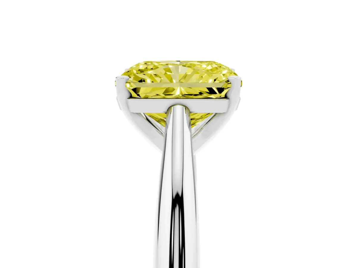 Fancy Yellow Radiant Cut Diamond Solitaire Engagement Ring with Cathedral Setting and Four-Prong Mount Silver