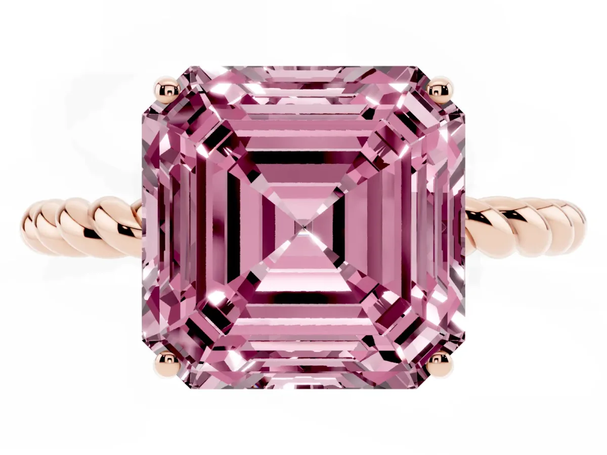 Fancy Pink Asscher Cut Solitaire Twisted Band 4-Prong Ring Rose gold