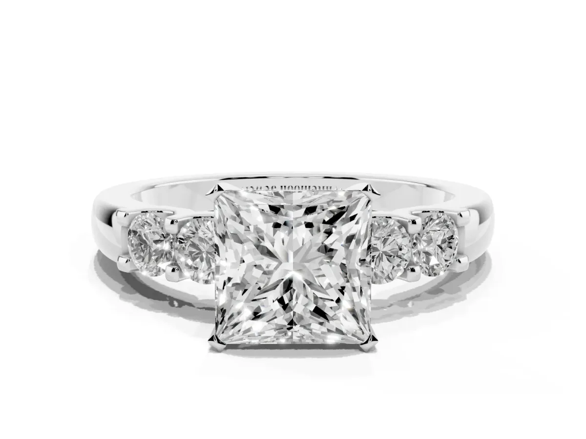Princess Cut Brilliant Cut Diamond Five-Stone Prong Set Engagement Ring with Channel Band Silver