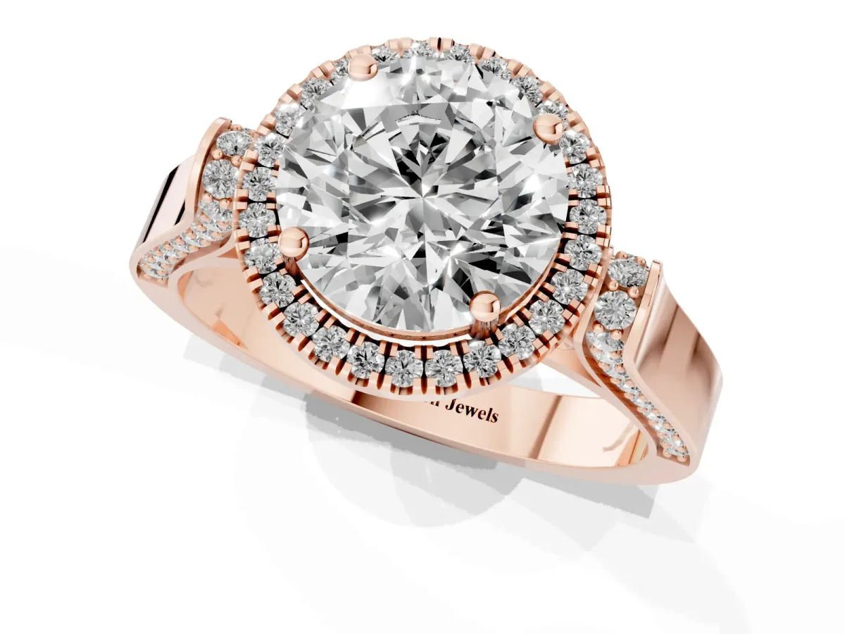 Round Cut Halo Round Diamond Twist Band with Four-Prong Setting Rose gold