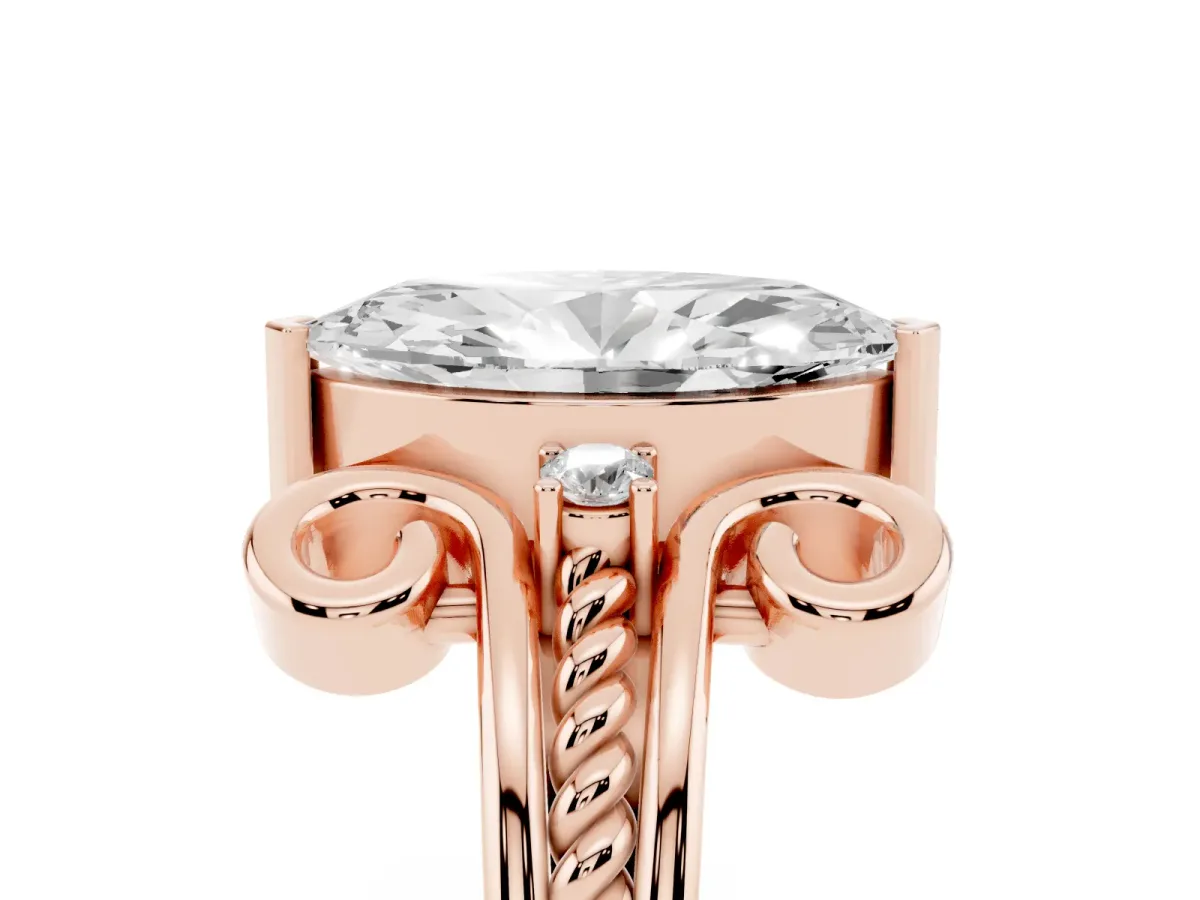Marquise Cut Solitaire Twisted Band Scroll Prong Ring Rose gold
