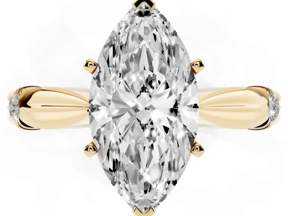 Marquise Cut Solitaire Diamond Twisted Band with Four-Prong Setting Yellow gold
