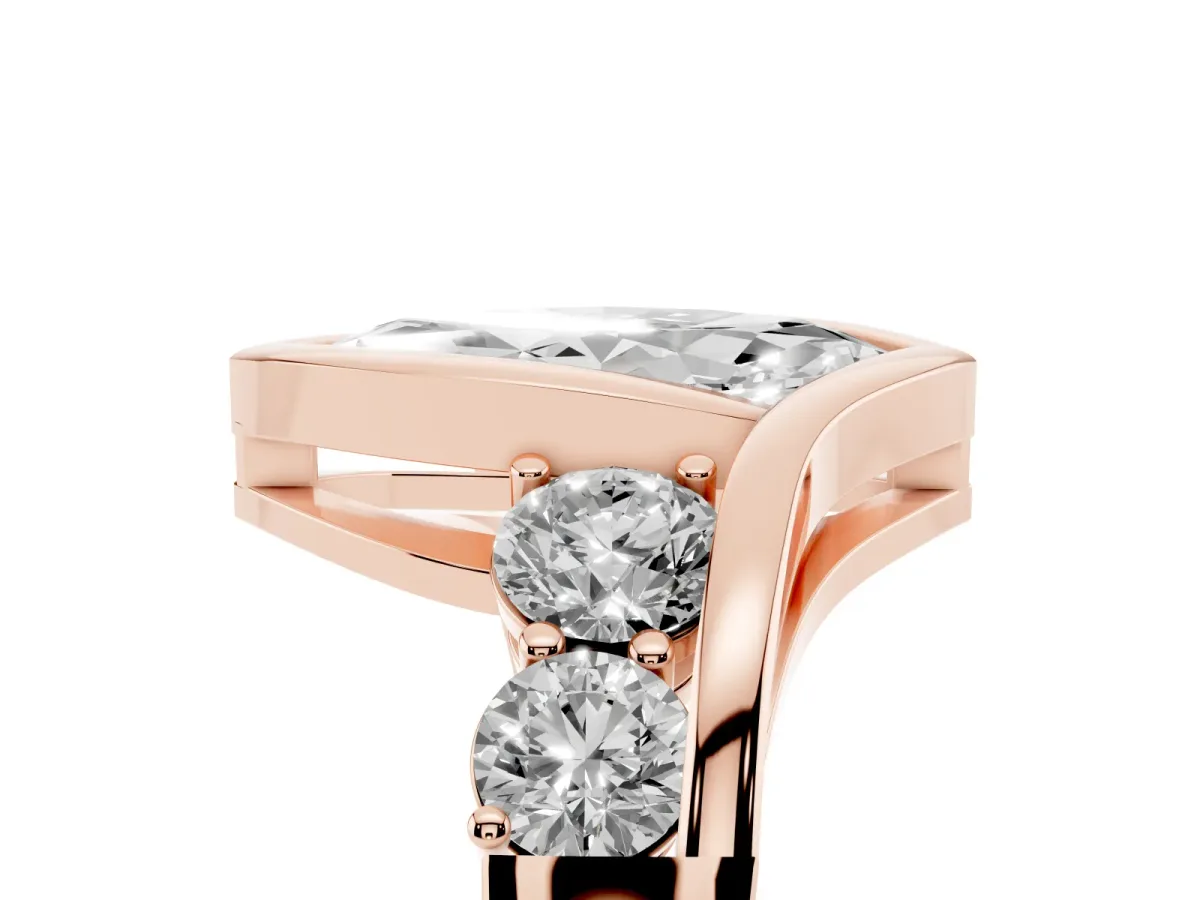 Bezel Set Marquise Cut Diamond Bypass Ring with Round Accents Rose gold