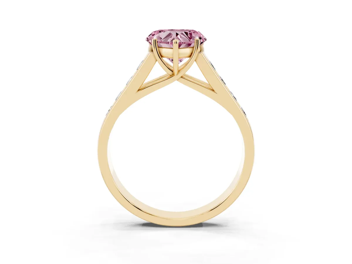 Fancy Pink Heart Cut Solitaire Channel-Set Diamond Engagement Ring with Four-Prong Setting Yellow gold