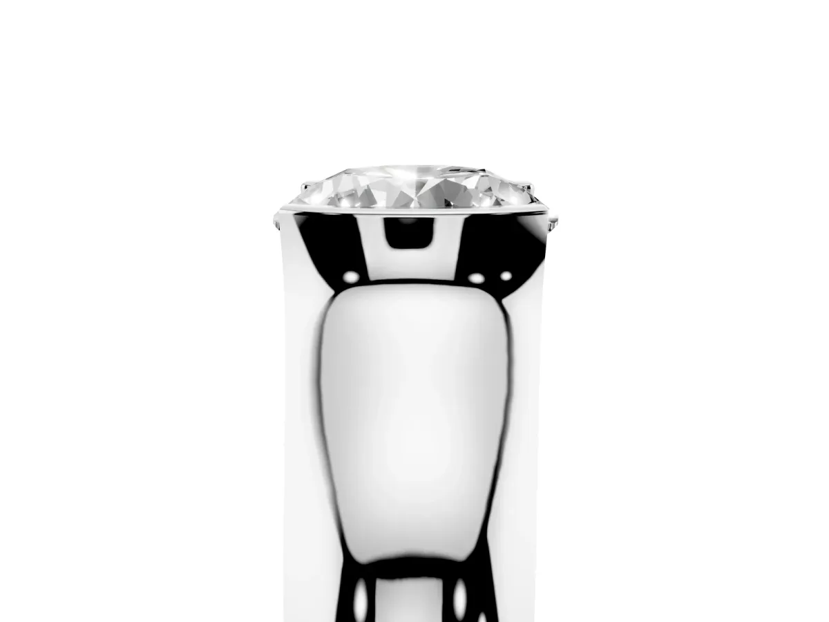 Round Cut Solitaire Bezel Set Diamond Ring with Wide Band Silver