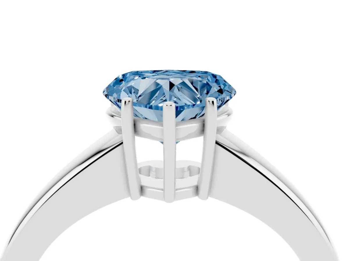 Fancy Blue Heart Cut Solitaire Diamond Ring with Tapered Band and Four-Prong Setting White gold