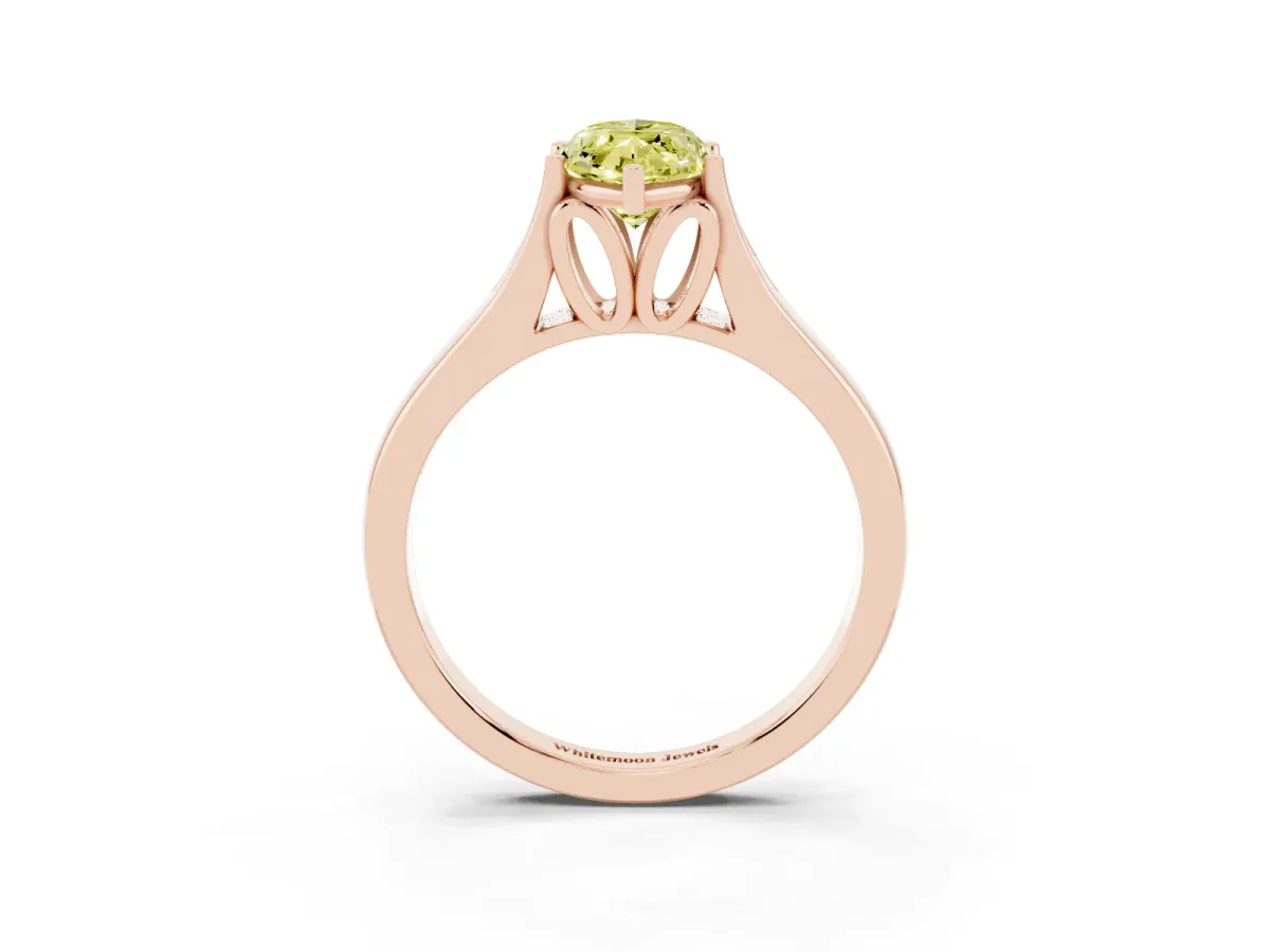 Fancy Yellow Marquise Cut Solitaire Diamond Ring with Cathedral Band and Four-Prong Setting Rose gold