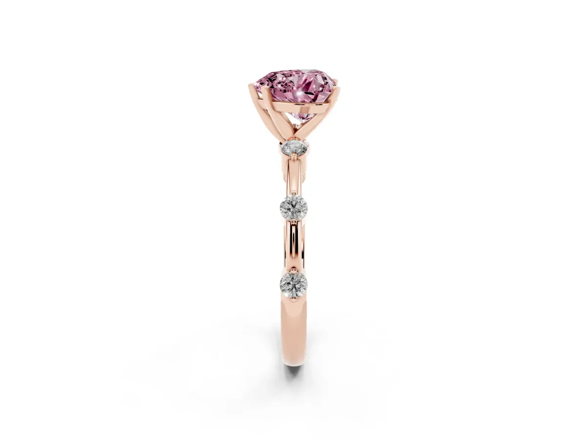 Fancy Pink Heart Cut Solitaire Diamond Ring with Bezel Set Side Stones and Prong Setting Rose gold
