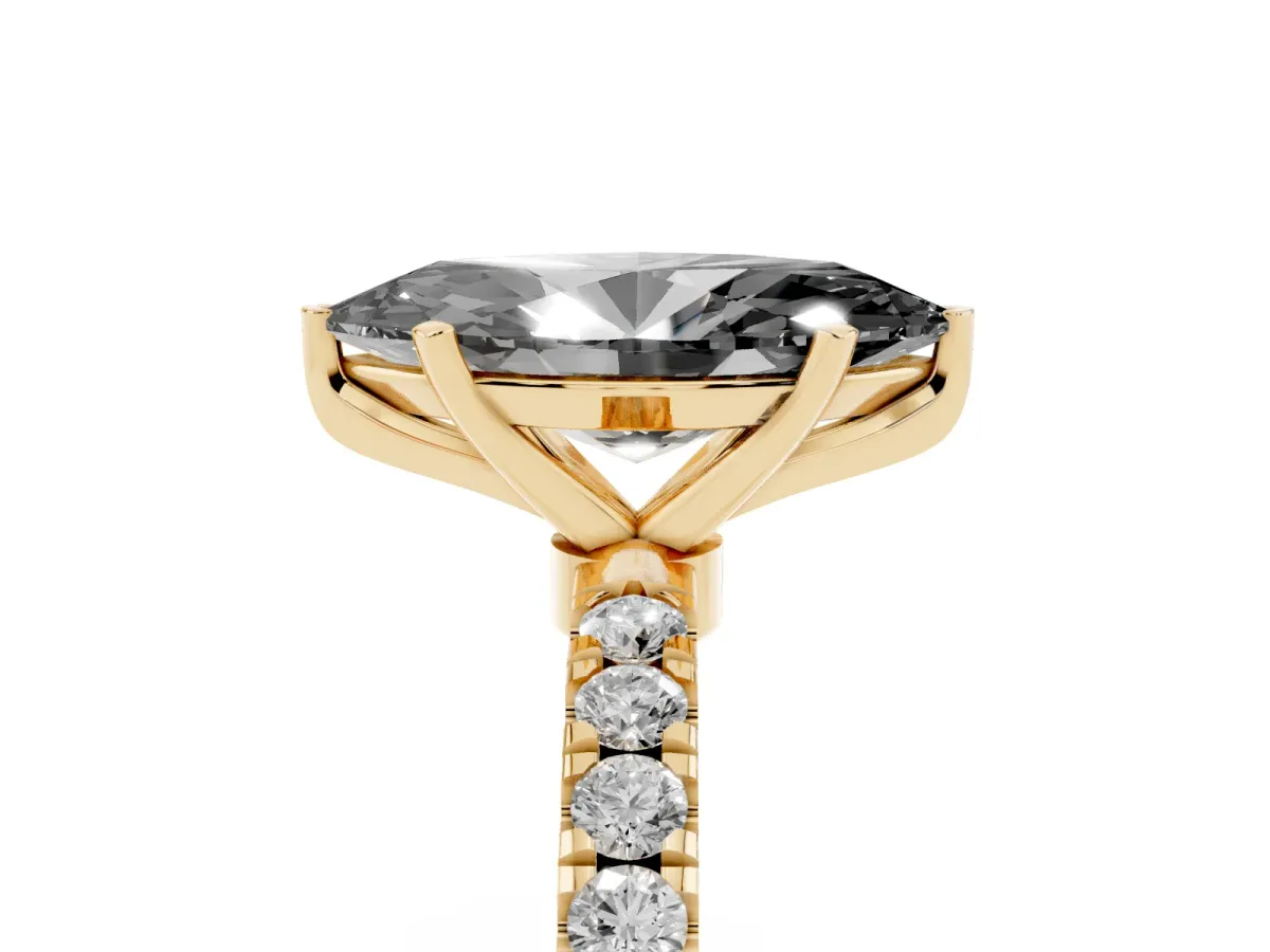 Fancy Black Marquise Cut Diamond Solitaire Ring with Pavé Accents and Four-Prong Setting Yellow gold