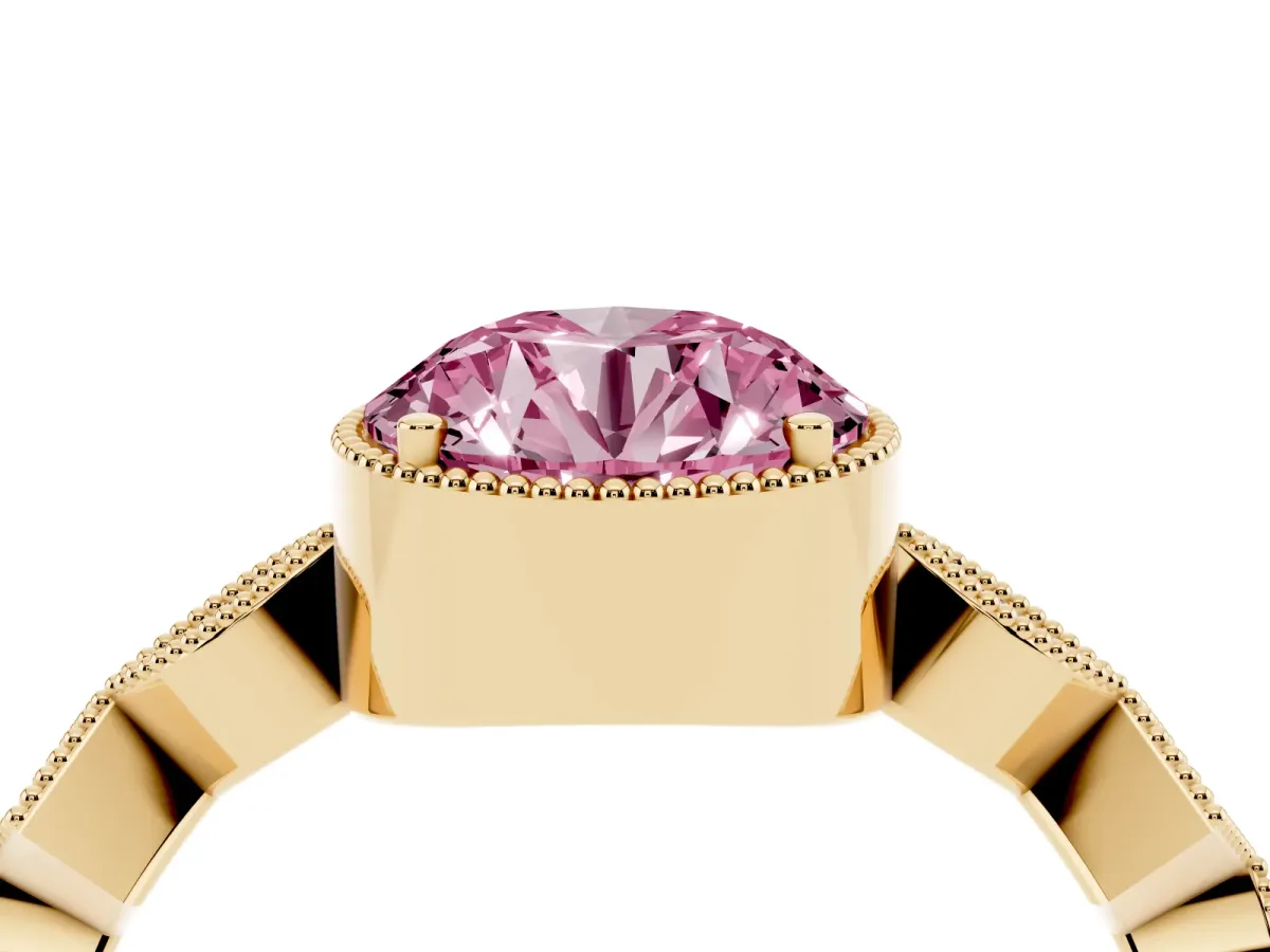 Fancy Pink Round Cut Milgrain Marquise Diamond Twist Band Ring Yellow gold