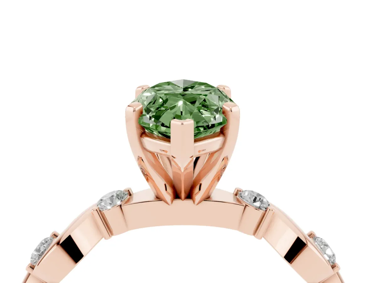 Fancy Green Marquise Cut Diamond Solitaire Twisted Band with Round Accents and Prong Setting Rose gold