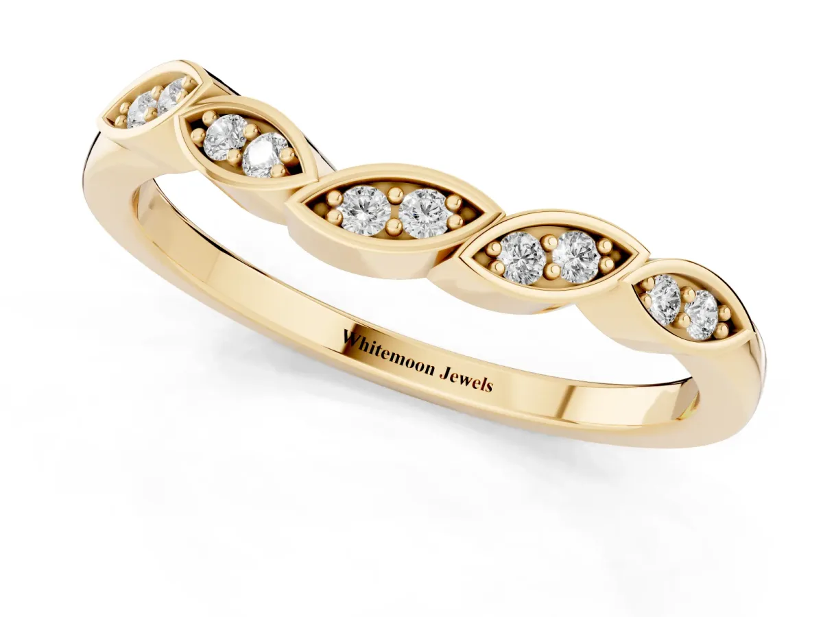 Marquise Diamond Leaf Eternity Band with Bezel Setting Yellow gold