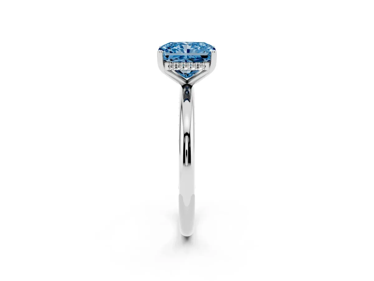 Fancy Blue Radiant Cut Cut Solitaire Engagement Ring with Four-Prong Setting and Classic Band Platinum