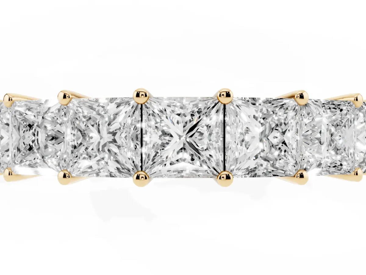 Princess Cut Half Eternity Band with Shared Prong Setting Yellow gold