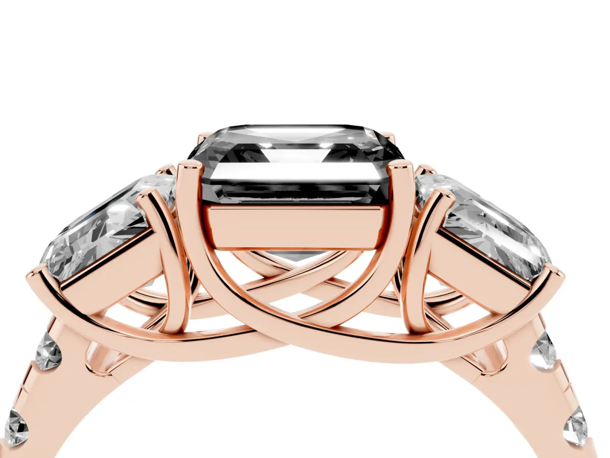 Fancy Black Three-Stone Asscher Cut Diamond Pavé Band with Prong Setting Rose gold