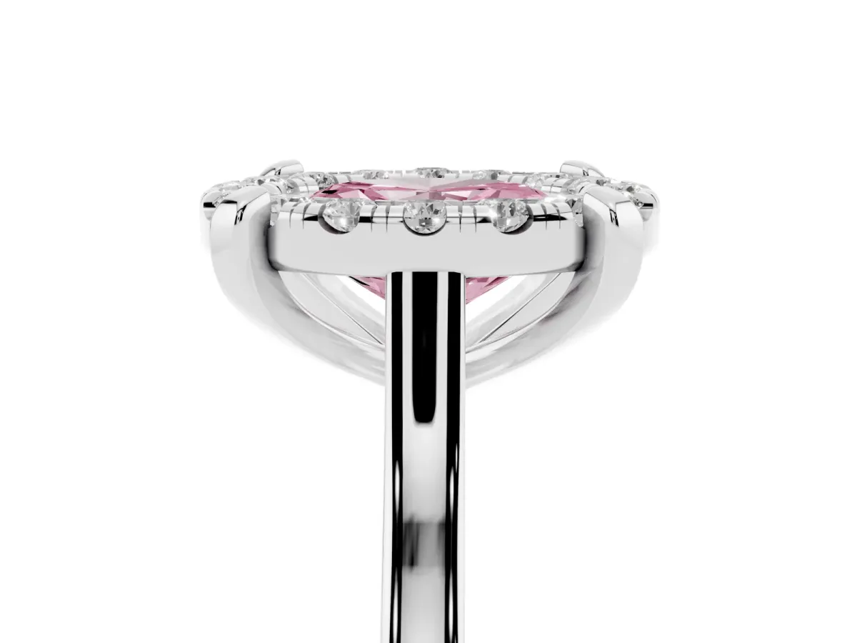 Fancy Pink Oval Cut Diamond Cluster Halo Solitaire with Four-Prong Setting Silver