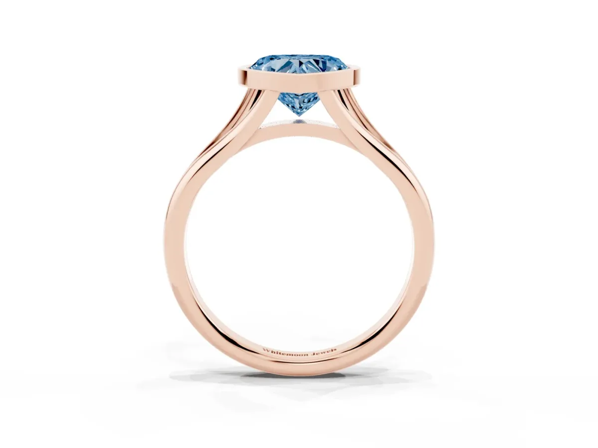 Fancy Blue Bezel Set Heart Cut Cut Solitaire Ring with Tapered Band Rose gold