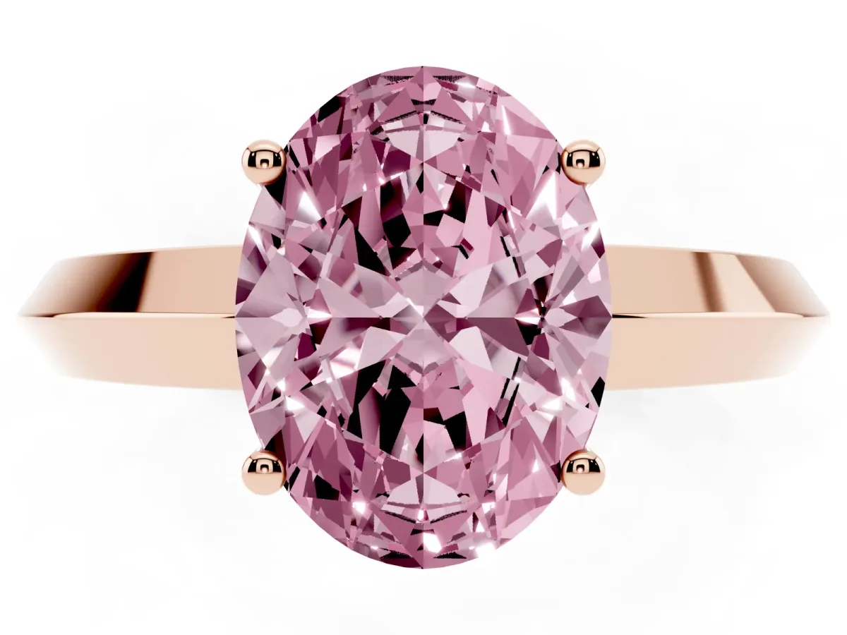 Fancy Pink Oval Cut Cut Solitaire Engagement Ring with Flat Band and Four-Prong Setting Rose gold