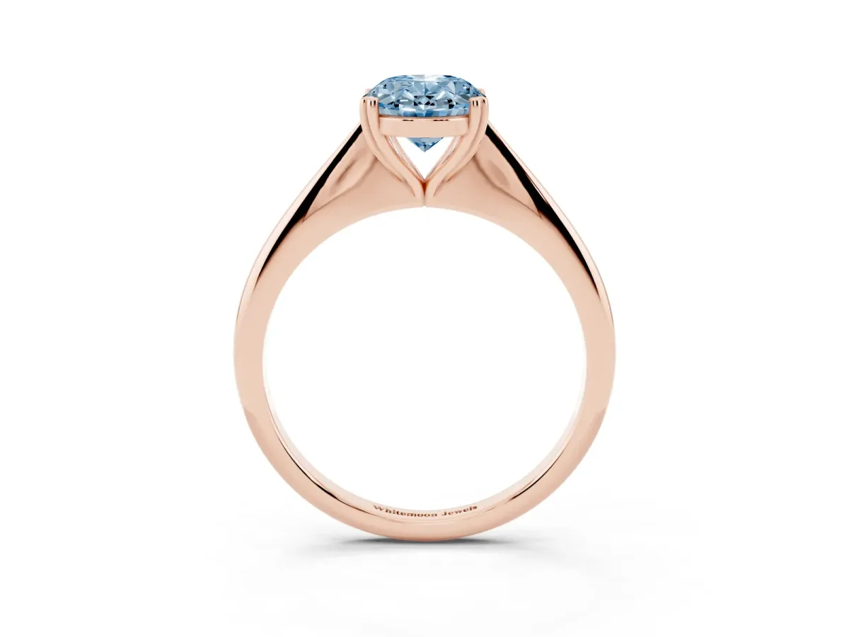 Fancy Blue Oval Cut Solitaire Diamond Ring with Six-Prong Setting and Classic Band Rose gold