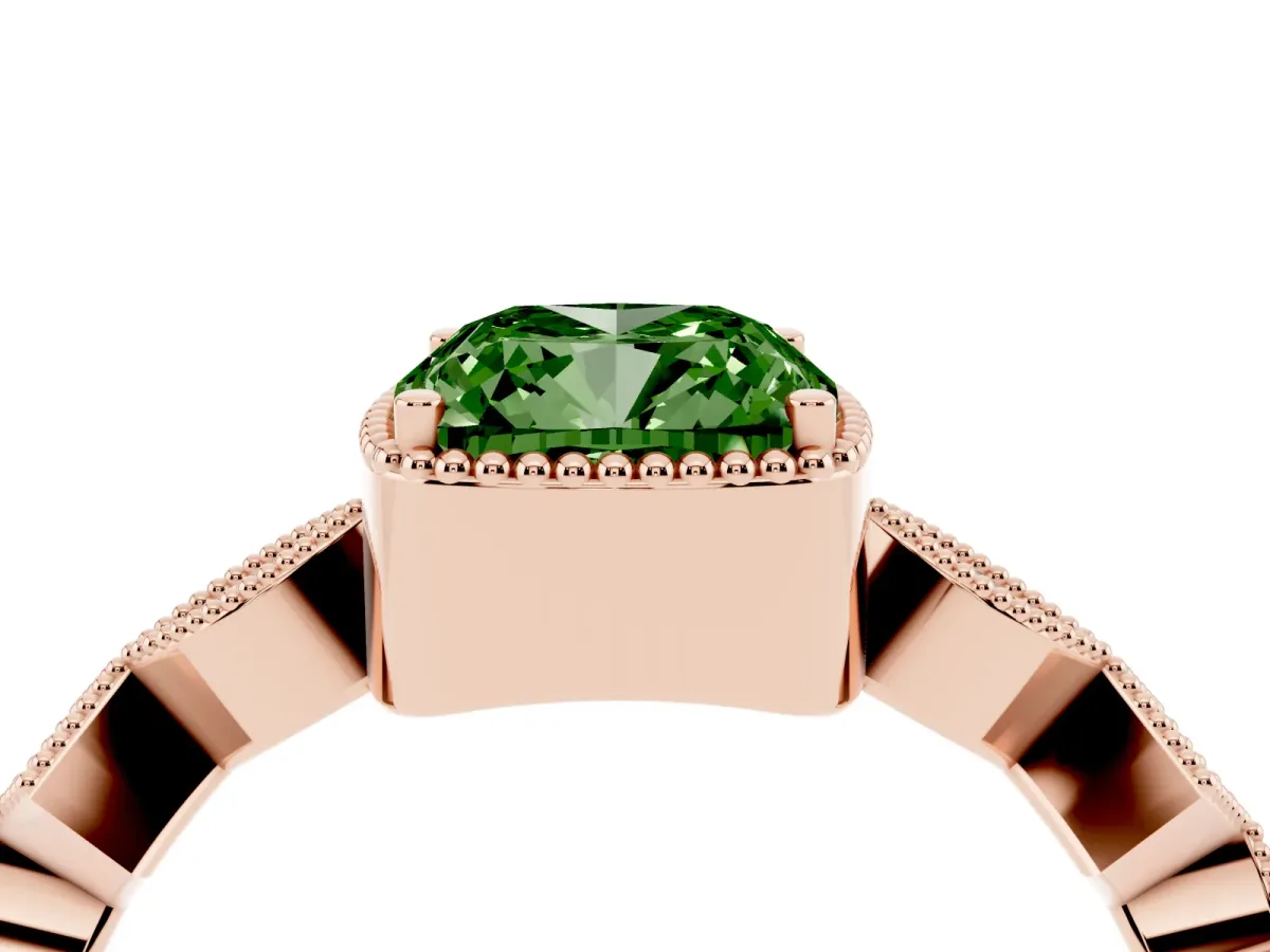 Fancy Green Cushion Cut Milgrain Marquise Diamond Twist Band Ring Rose gold