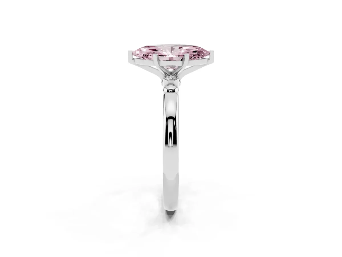 Fancy Pink Marquise Cut Solitaire Beaded Band with Four-Prong Setting Silver