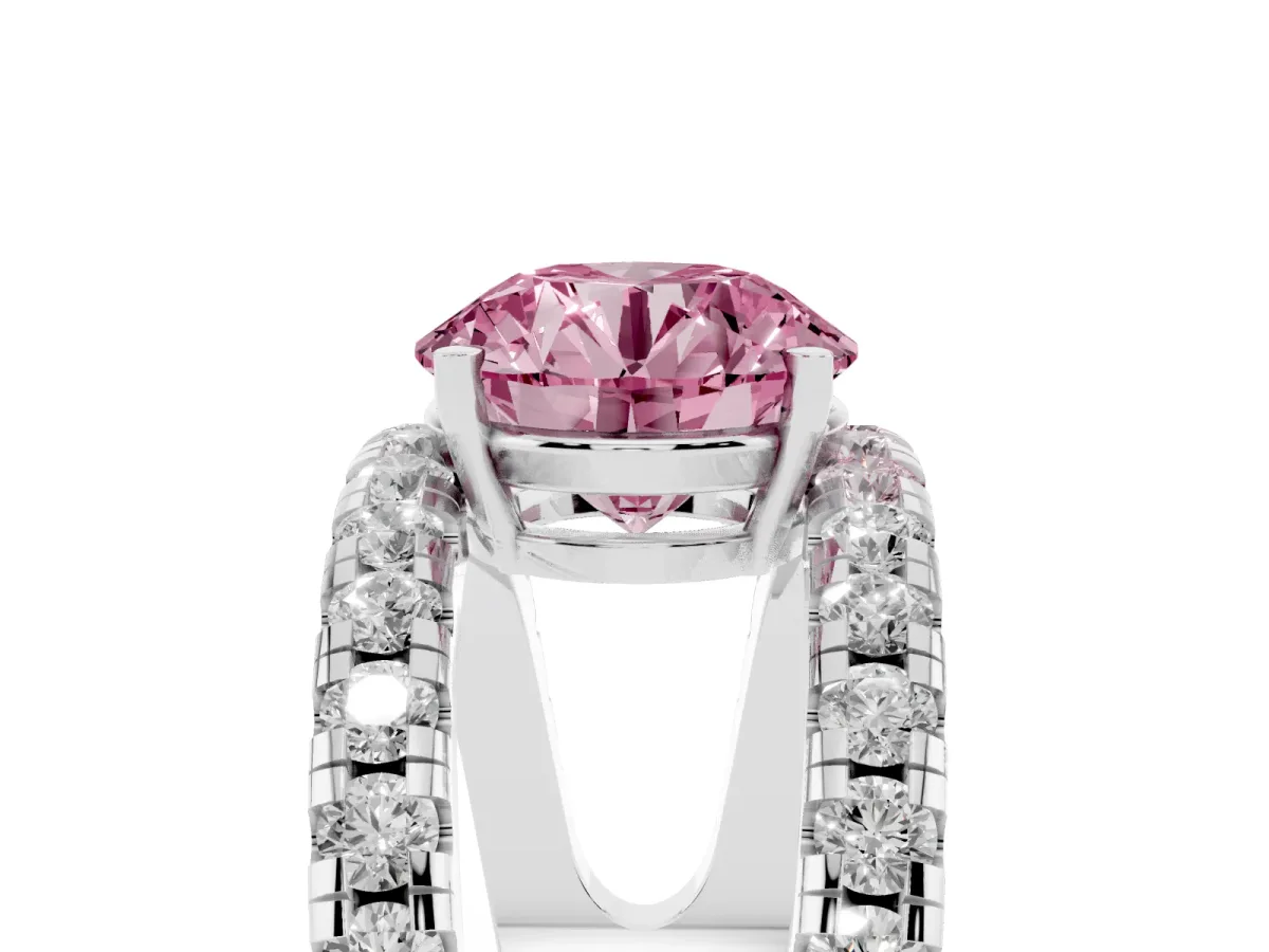 Fancy Pink Round Cut Solitaire Split Shank Pave Diamond Ring Silver