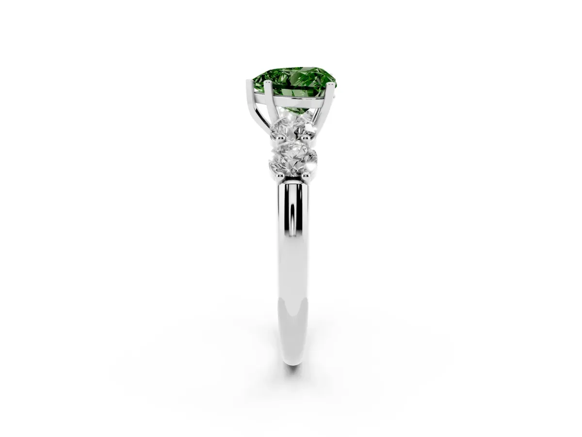Fancy Green Heart Cut Cut Five-Stone Prong Set Diamond Ring with Classic Band Silver
