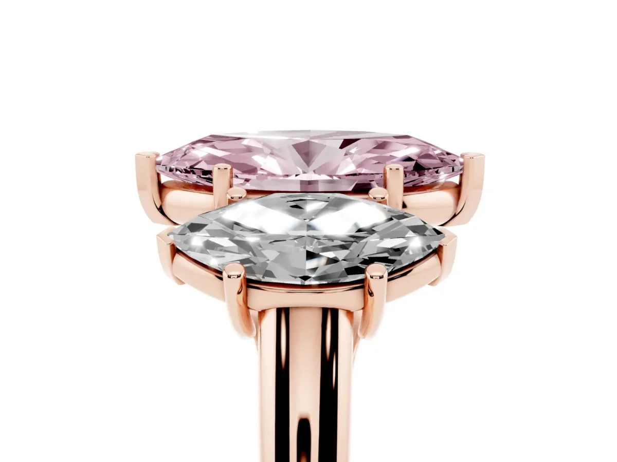 Fancy Pink Three-Stone Marquise Cut Diamond Engagement Ring with Prong Setting Rose gold