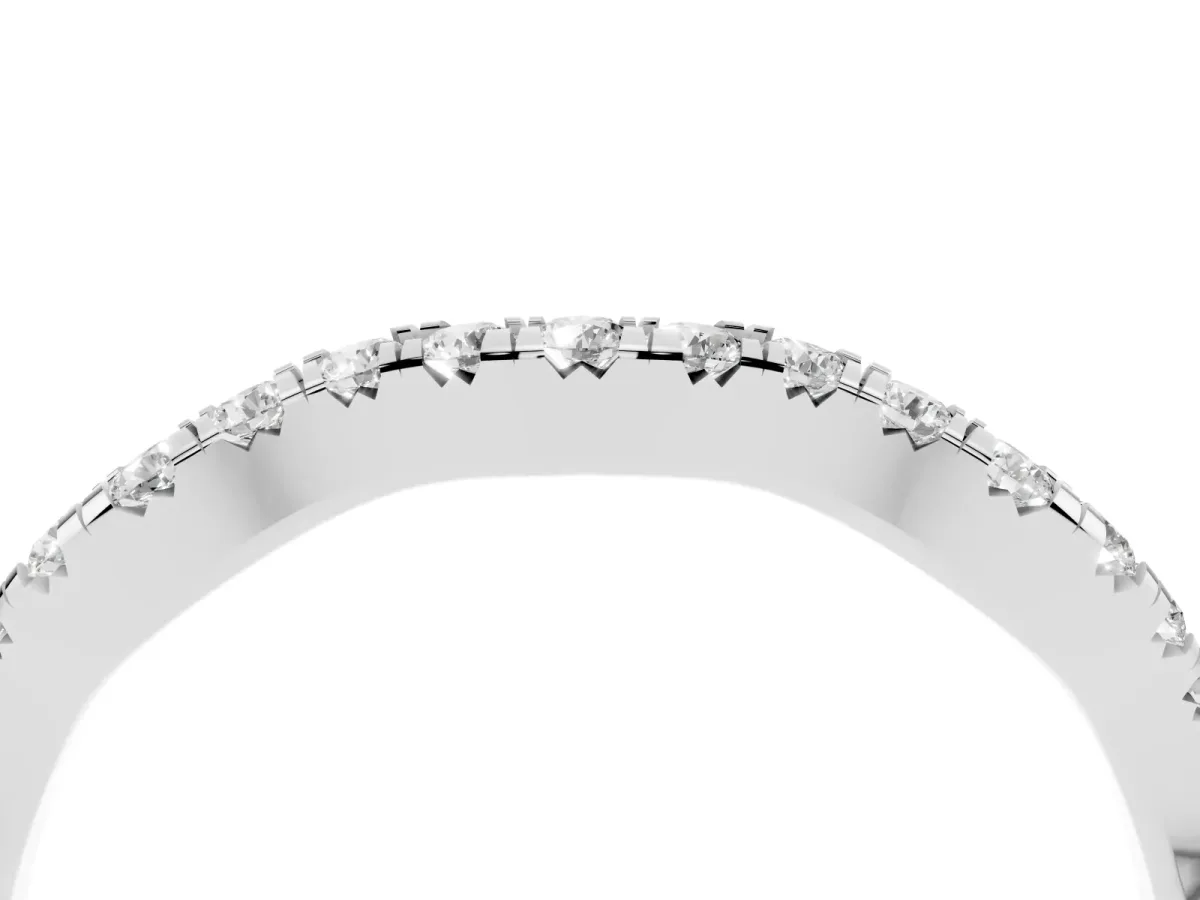 Round Diamond Scalloped Pavé Wedding Band with Shared Prong Setting Silver