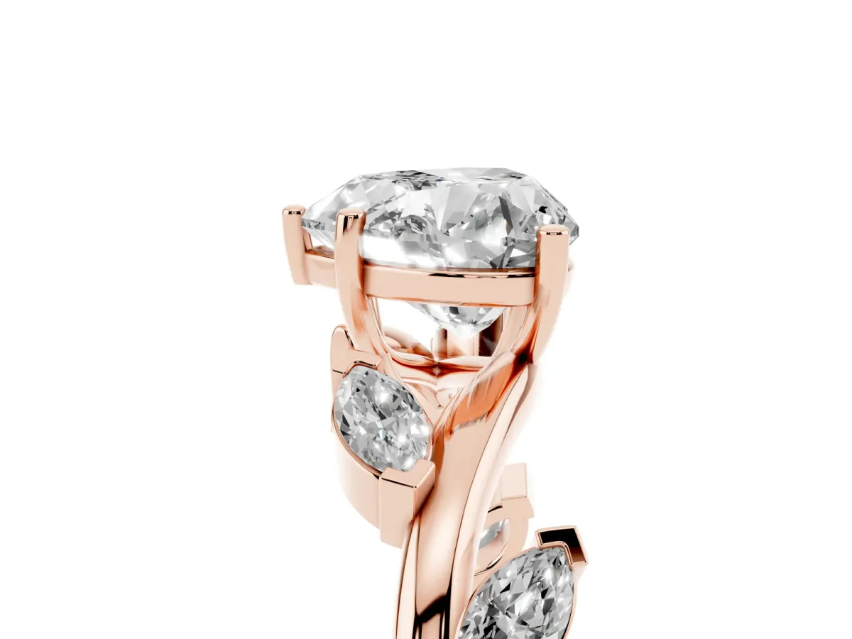 Heart Cut Solitaire Twisted Band Marquise Accent Prong Setting Ring Rose gold