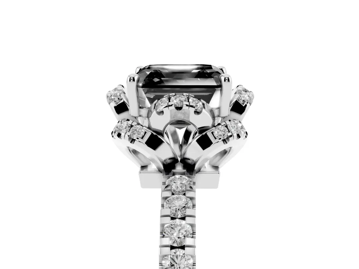 Fancy Black Asscher Cut Diamond Halo Pave Band with Four-Prong Setting Silver