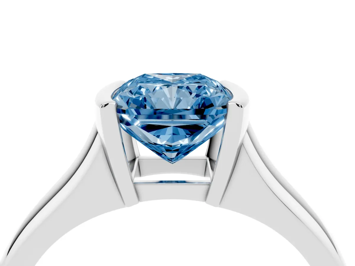 Fancy Blue Radiant Cut Solitaire Tension Set Diamond Ring with Split Shank Band Platinum