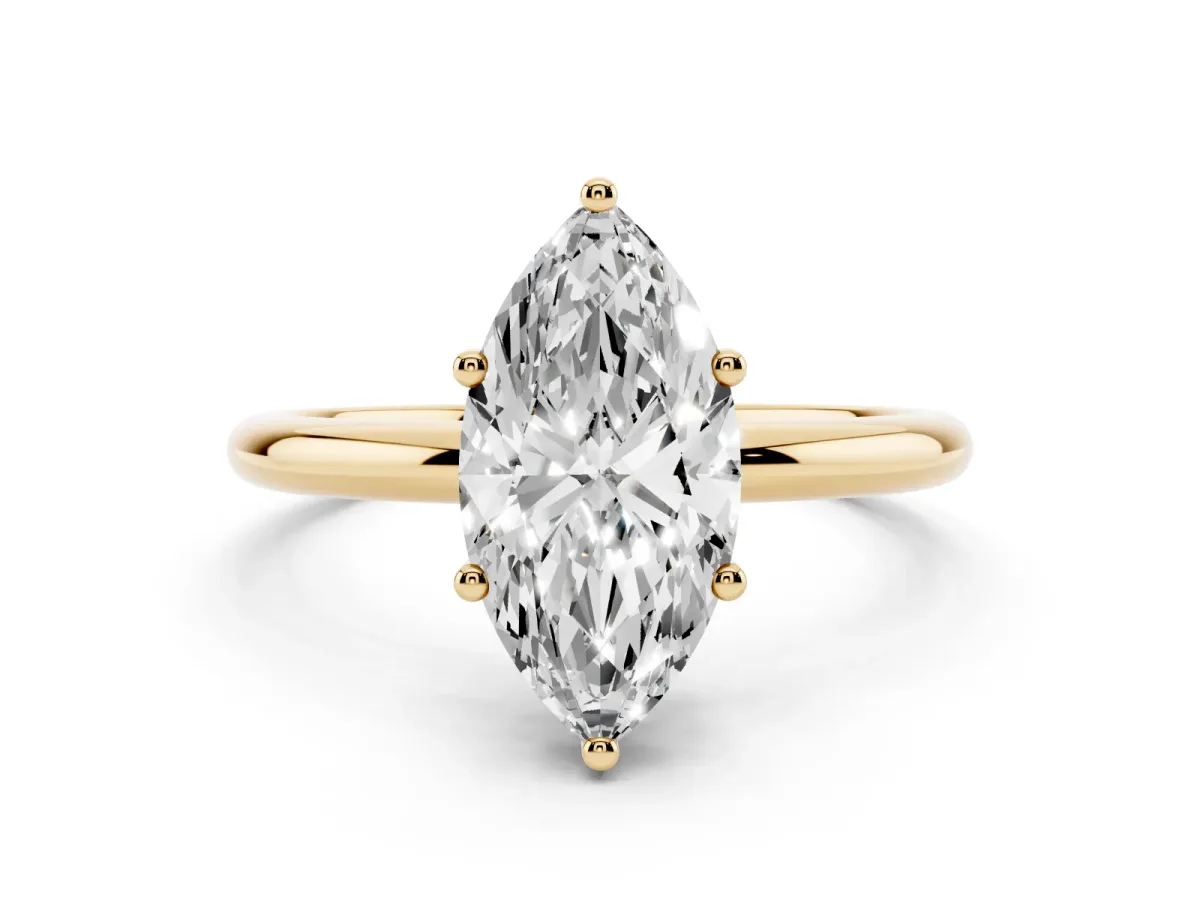 Marquise Cut Cut Solitaire Engagement Ring with Four-Prong Setting and Classic Band Yellow gold