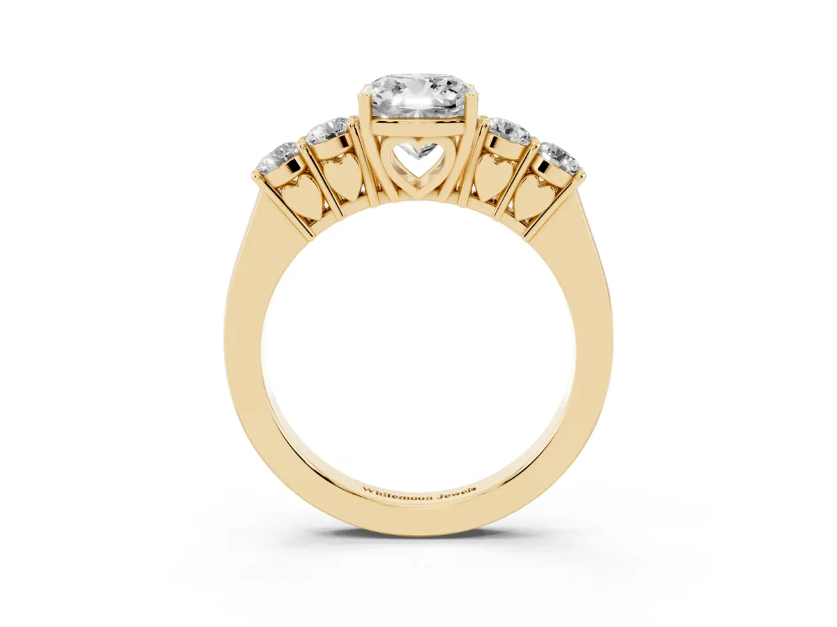 Cushion Cut Cut Diamond Five-Stone Prong Set White Gold Ring Yellow gold