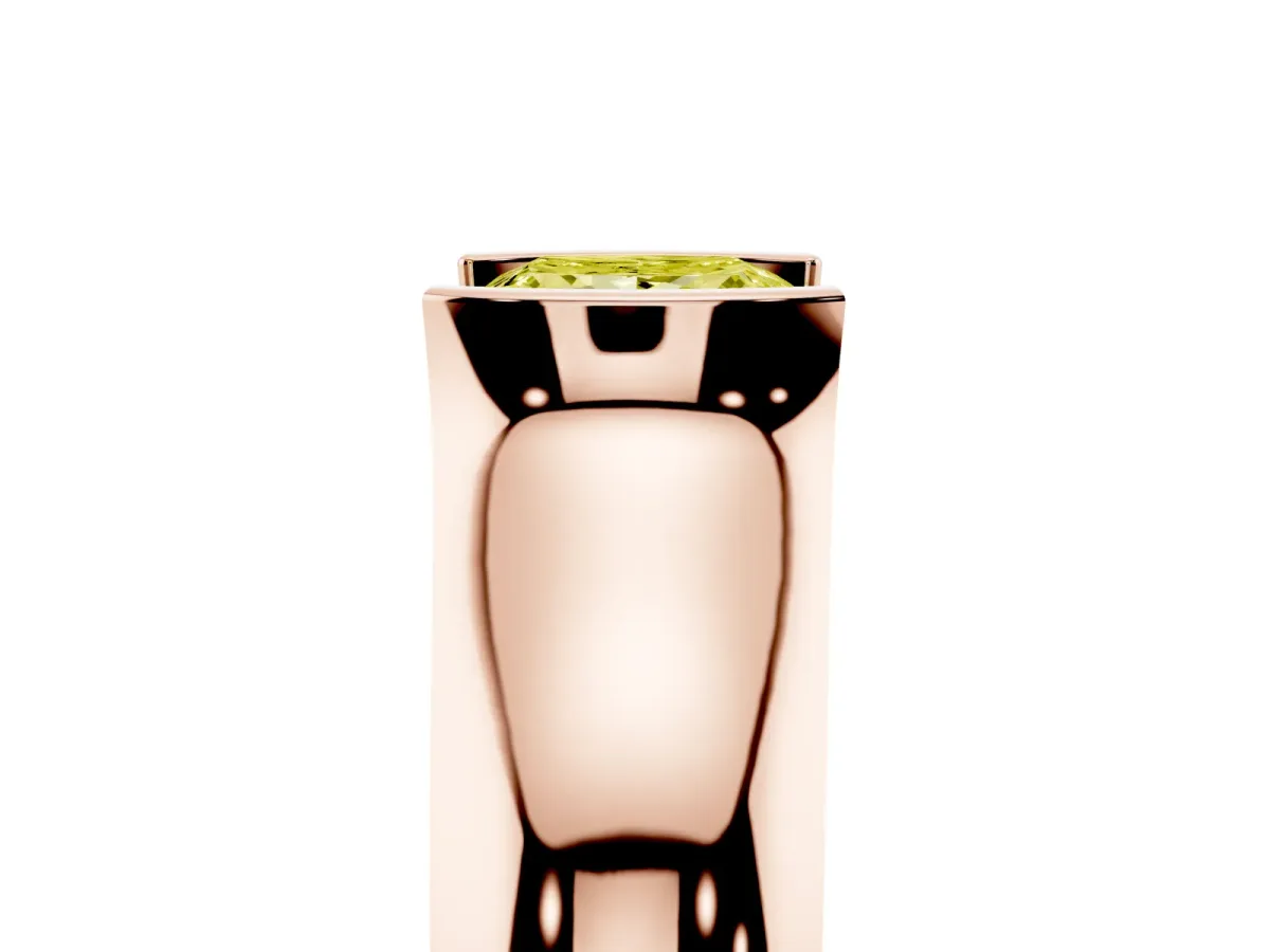 Fancy Yellow Princess Cut Solitaire Bezel Set Diamond Ring with Wide Band Rose gold