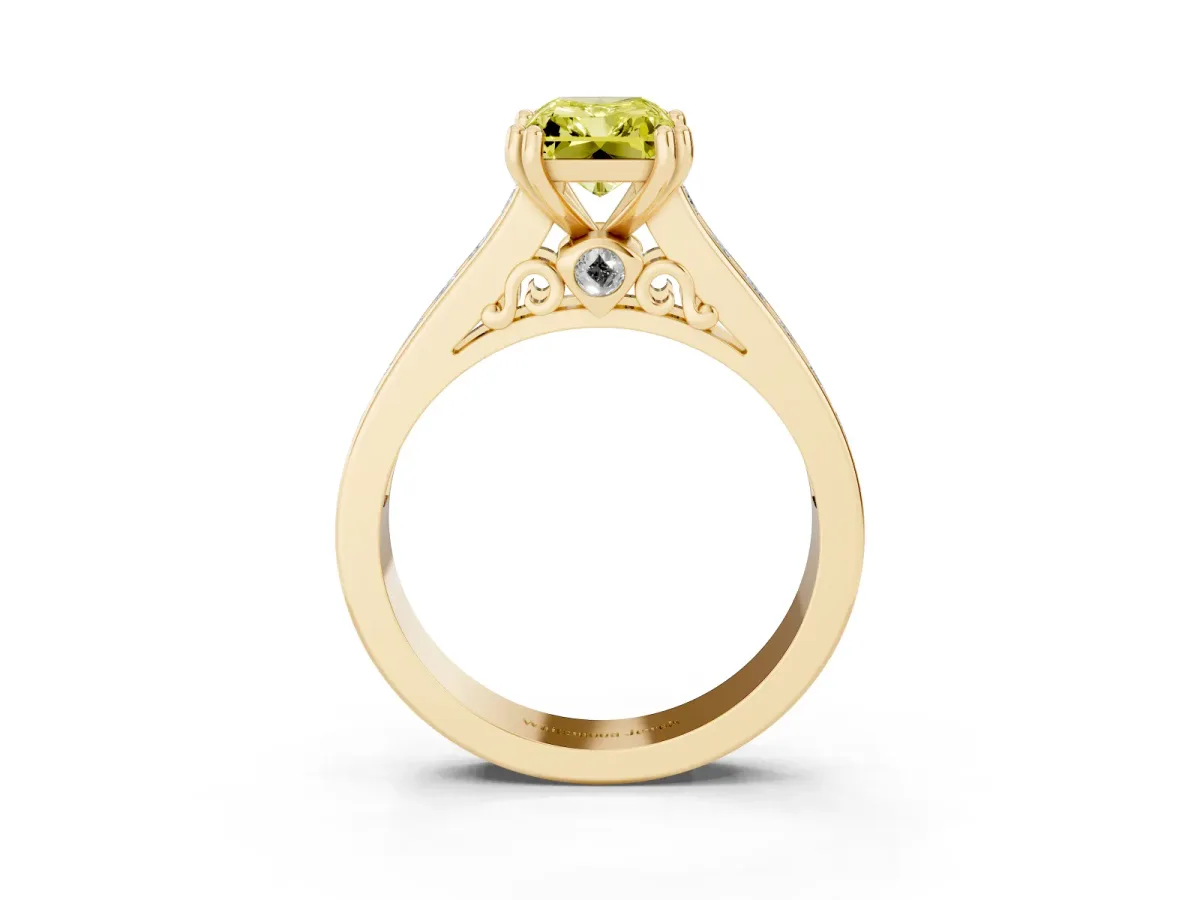Fancy Yellow Radiant Cut Cut Channel Set Solitaire Engagement Ring with Prong Setting Yellow gold