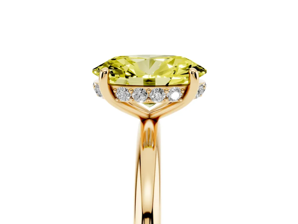 Fancy Yellow Oval Cut Solitaire Diamond Ring with a Classic Band and Four-Prong Setting Yellow gold