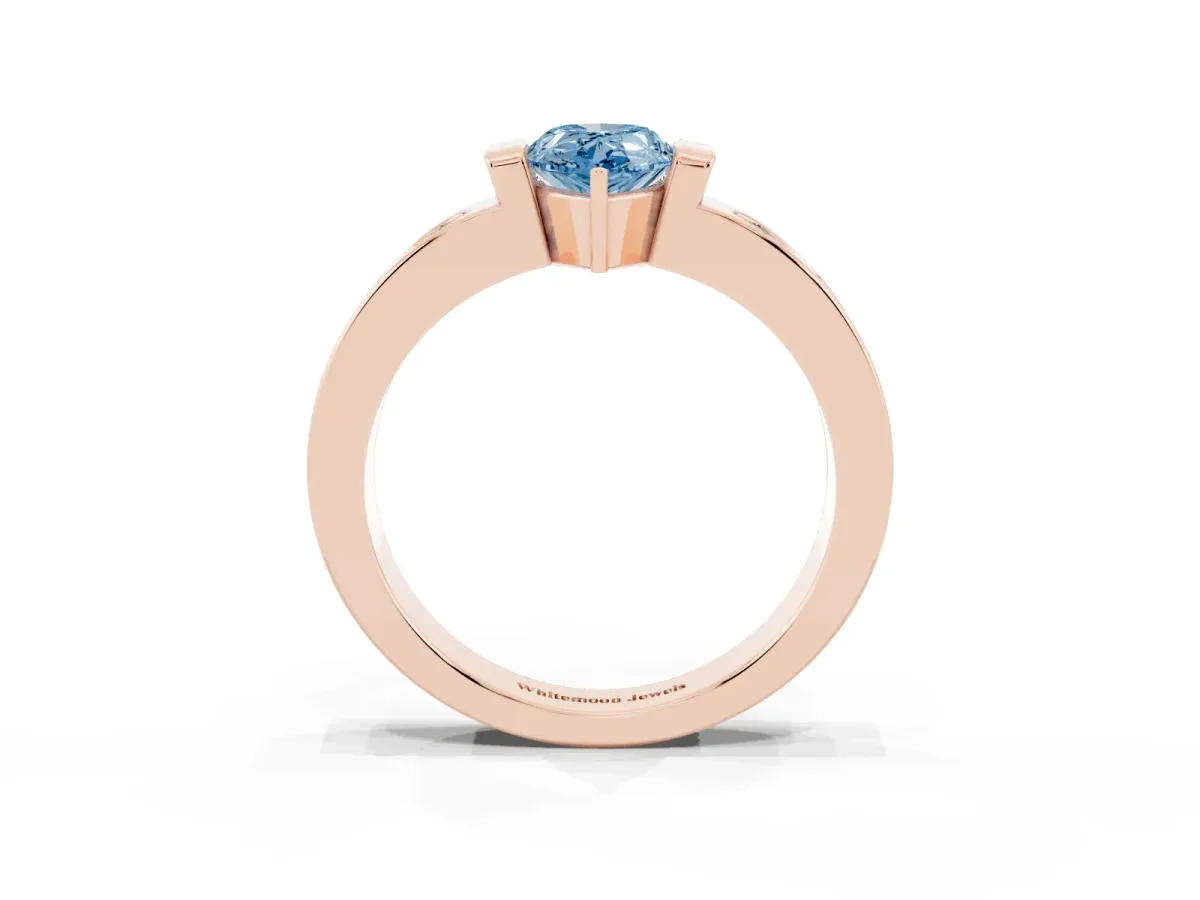 Fancy Blue Pear Cut Brilliant Channel-Set Diamond Ring with Bezel Prong Setting Rose gold