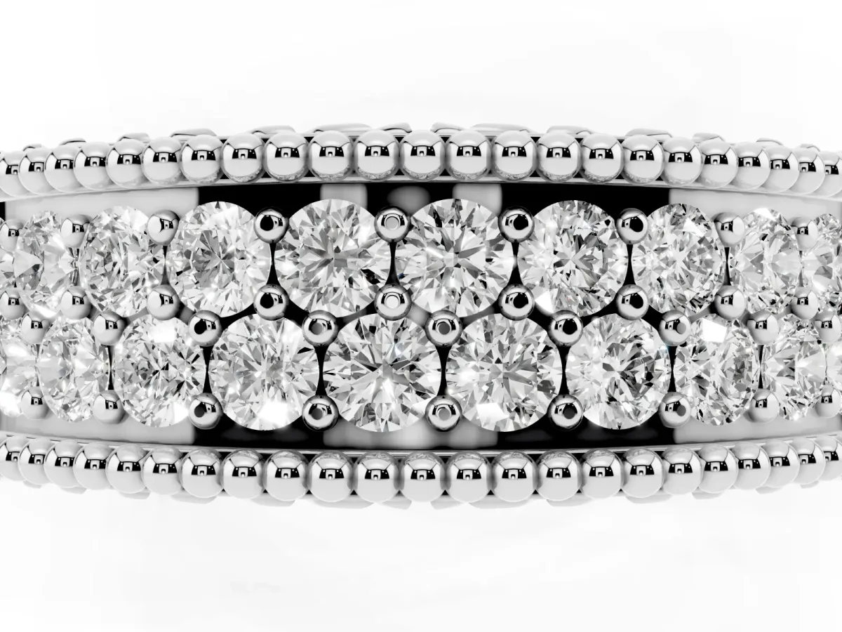 Round Cut Diamond Pave Eternity Band with Bead Prong Setting Platinum