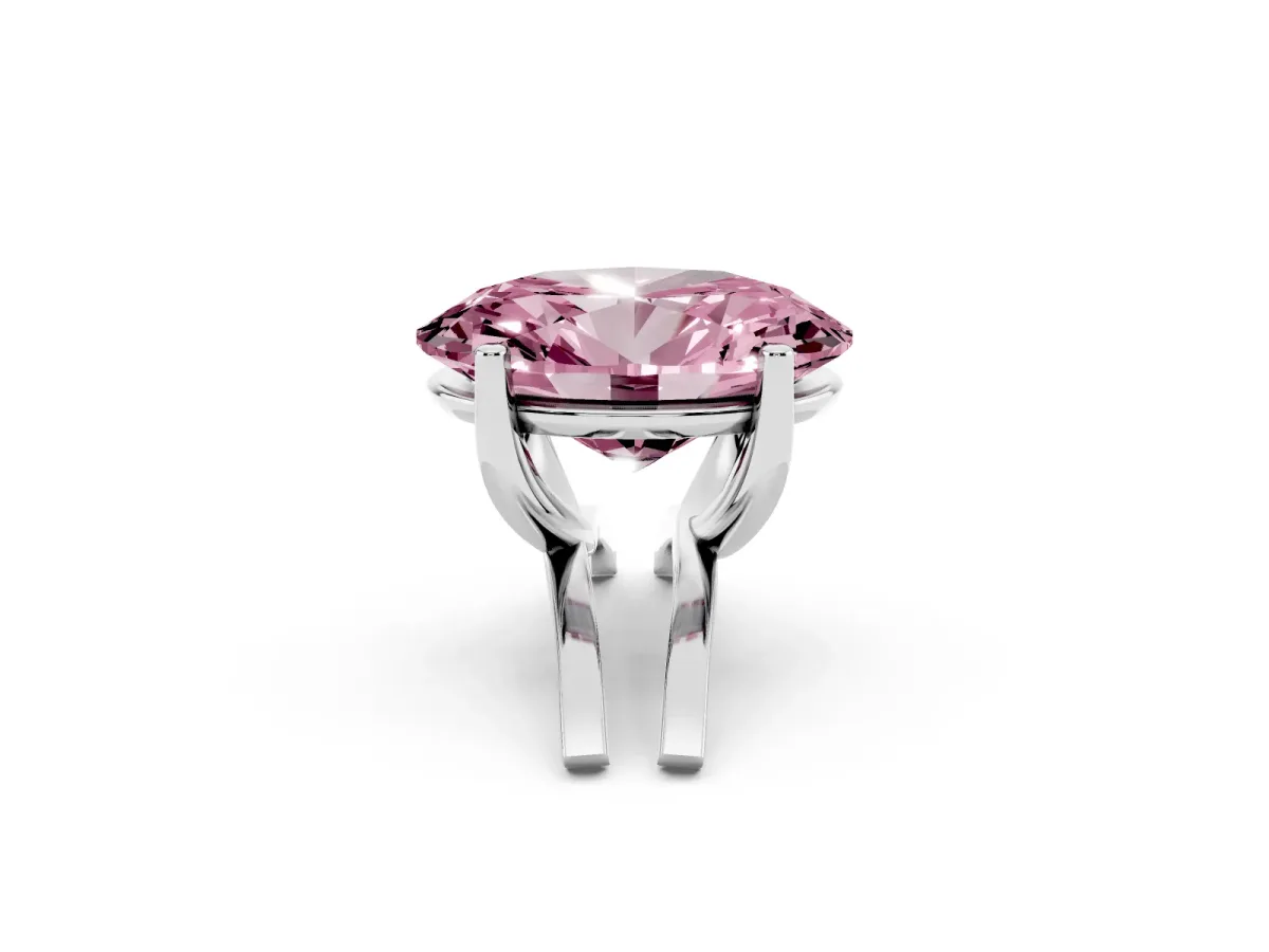 Fancy Pink Oval Cut Cut Diamond Solitaire Engagement Ring with Tapered Plain Band and Four-Prong Setting Silver