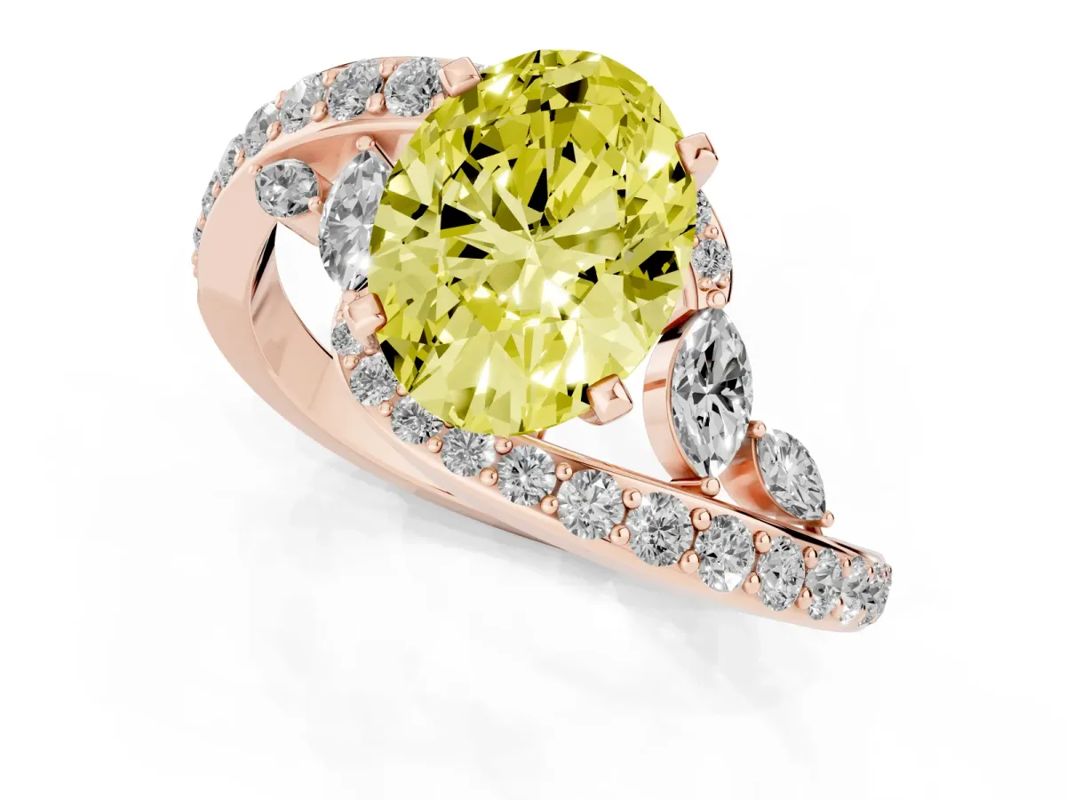 Fancy Yellow Oval Cut Solitaire with Pavé Twist Band and Four-Prong Setting Rose gold