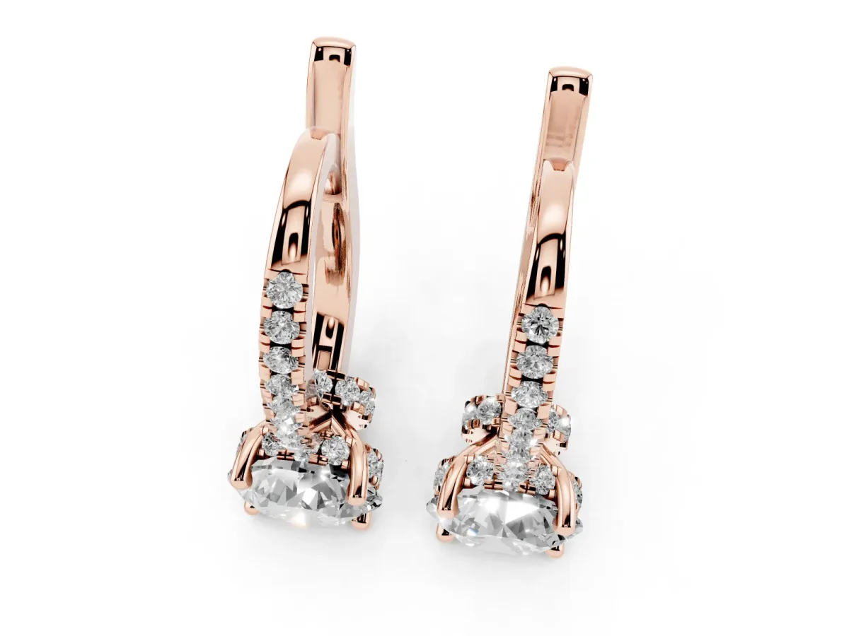 Round Diamond Hidden Halo Drop Earrings Rose gold