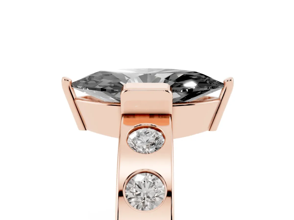 Fancy Black Marquise Cut Brilliant Channel-Set Diamond Ring with Bezel Prong Setting Rose gold