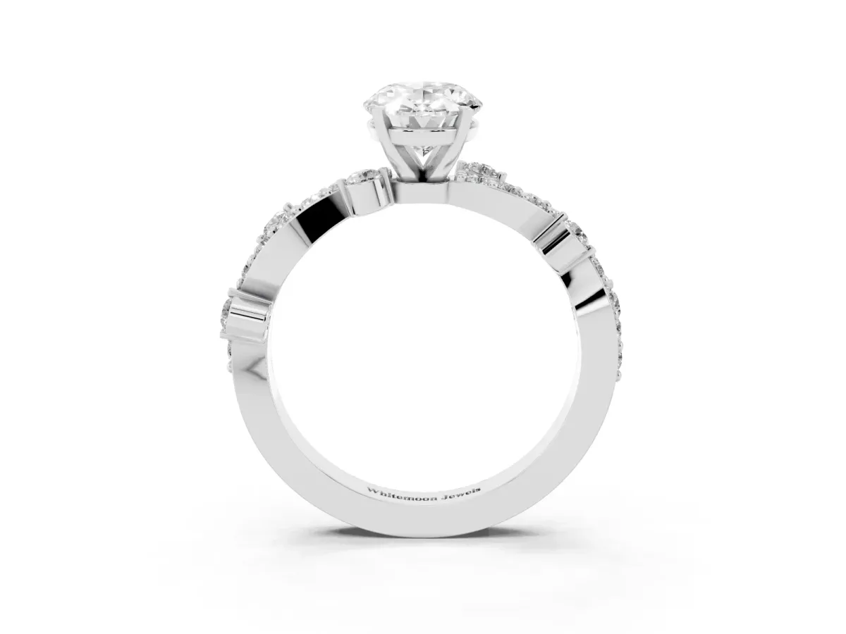 Oval Cut Cut Solitaire Diamond Twisted Band with Pave Setting Platinum