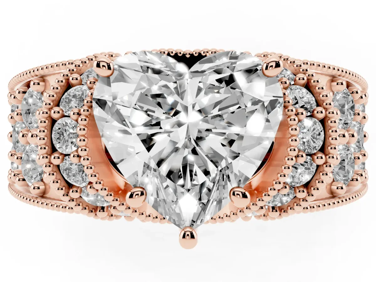 Heart Cut Halo Pave Diamond Engagement Ring with Milgrain Detailing Rose gold