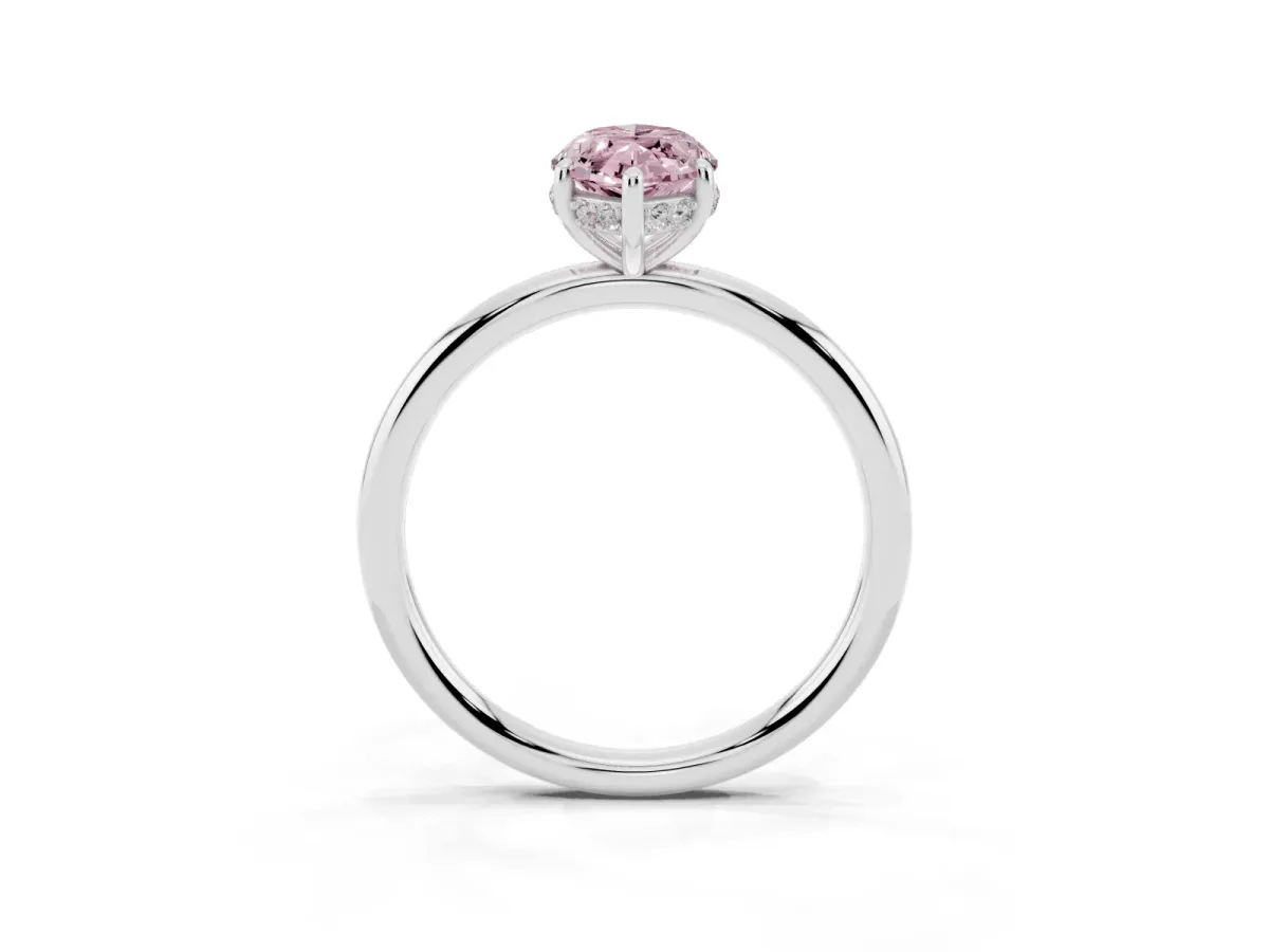 Fancy Pink Marquise Cut Solitaire Diamond Ring with a Classic Band and Four-Prong Setting Silver